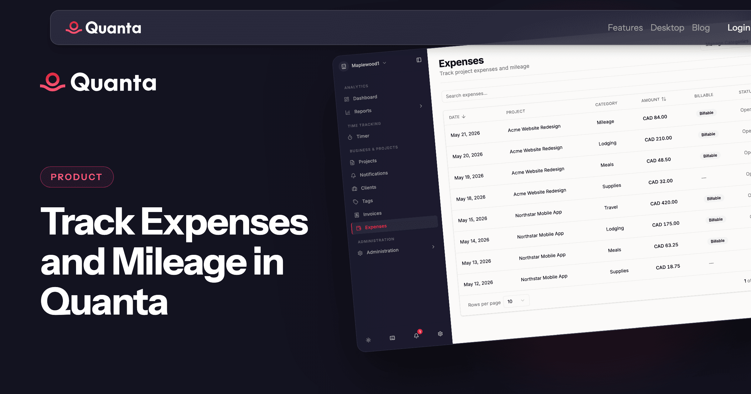 Track Expenses and Mileage in Quanta