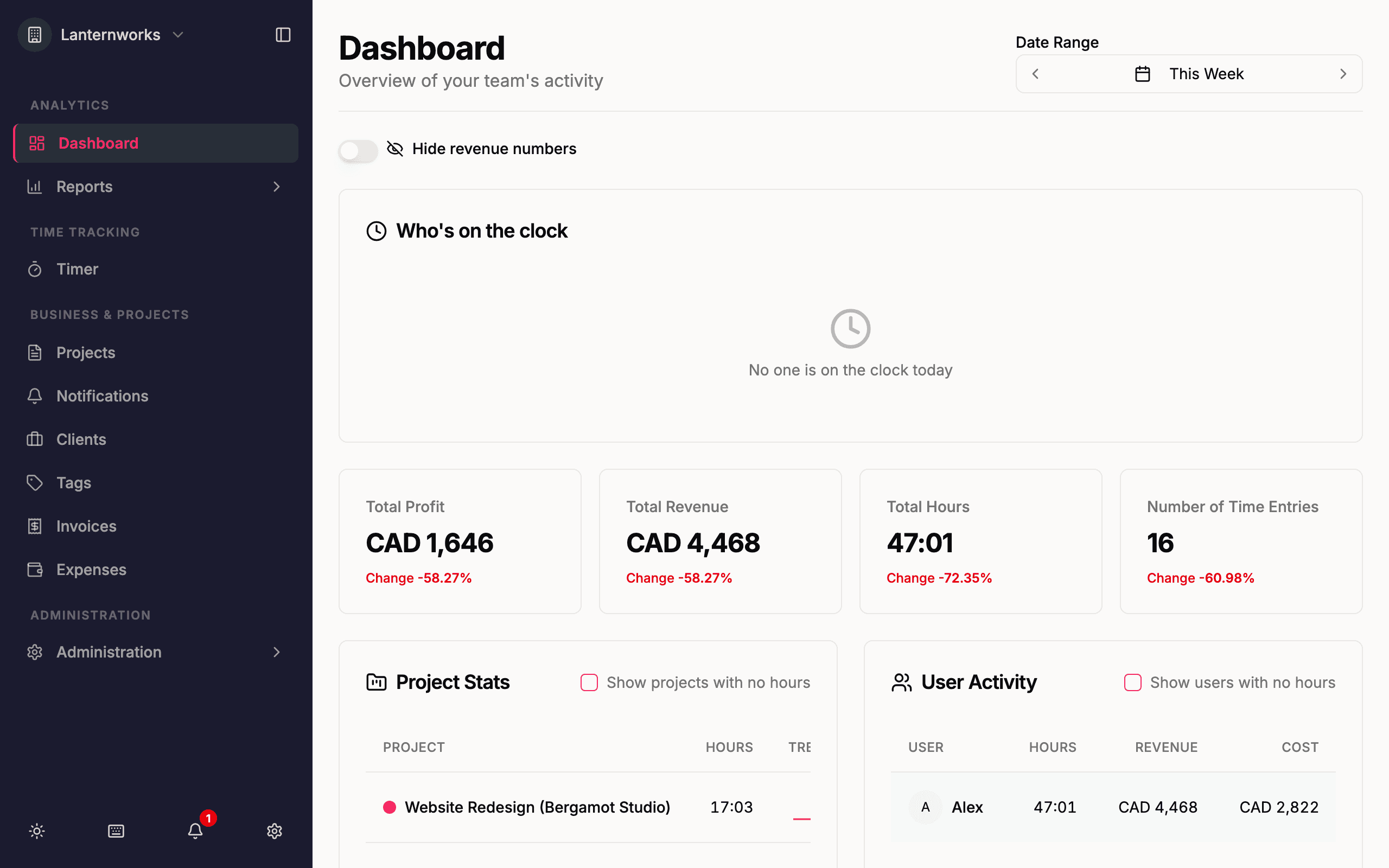 Quanta workspace dashboard — switch organizations from the sidebar