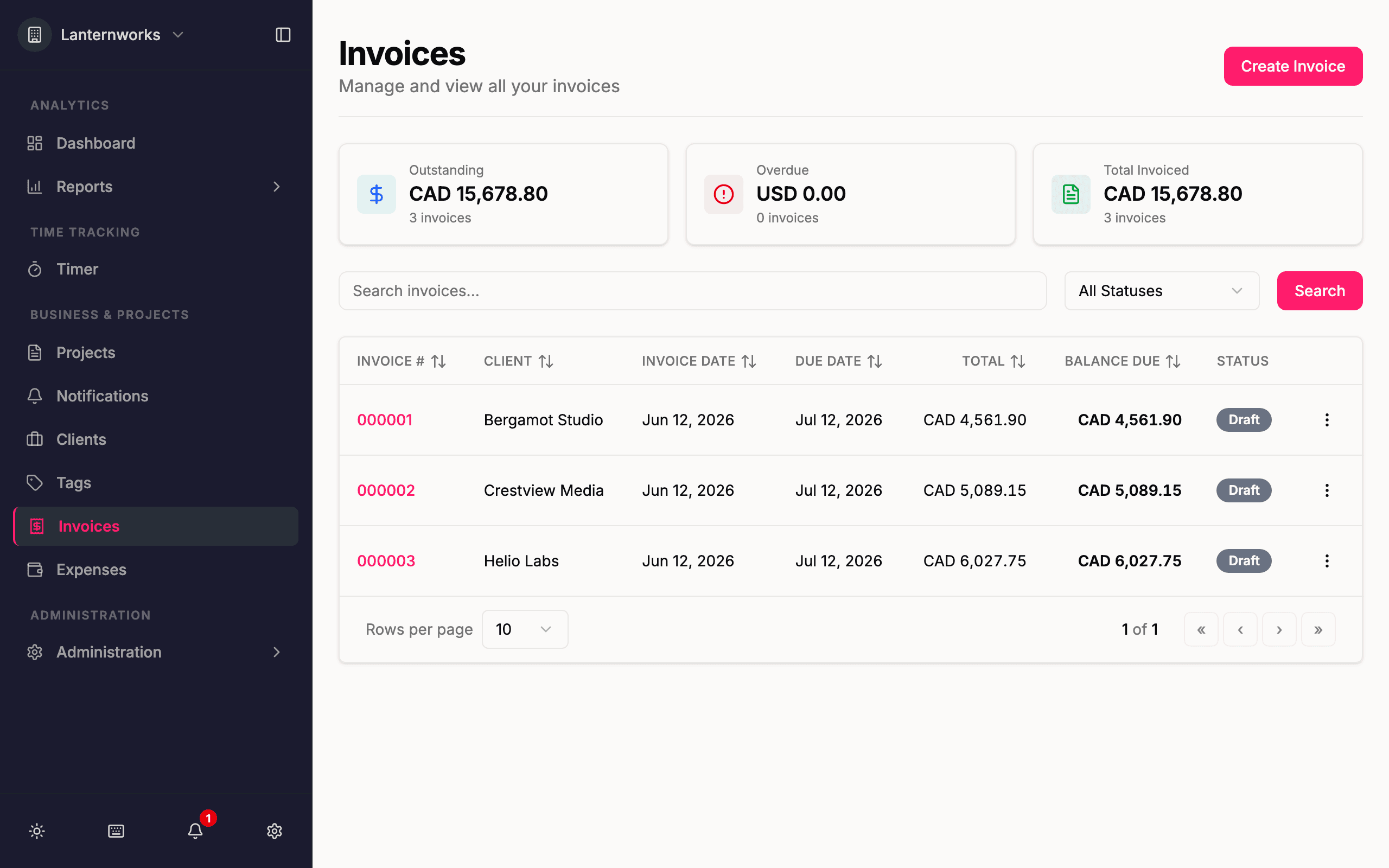 Quanta invoices list