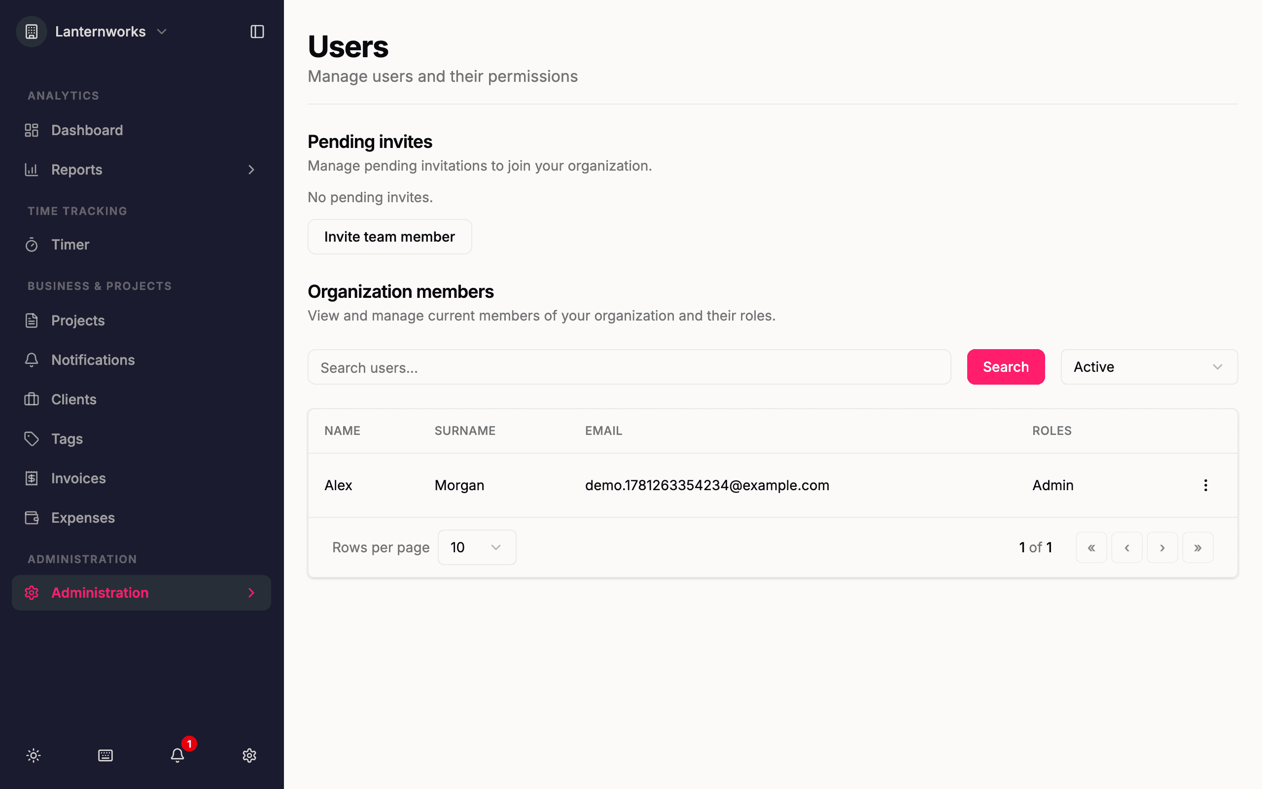 Quanta team members and role-based permissions