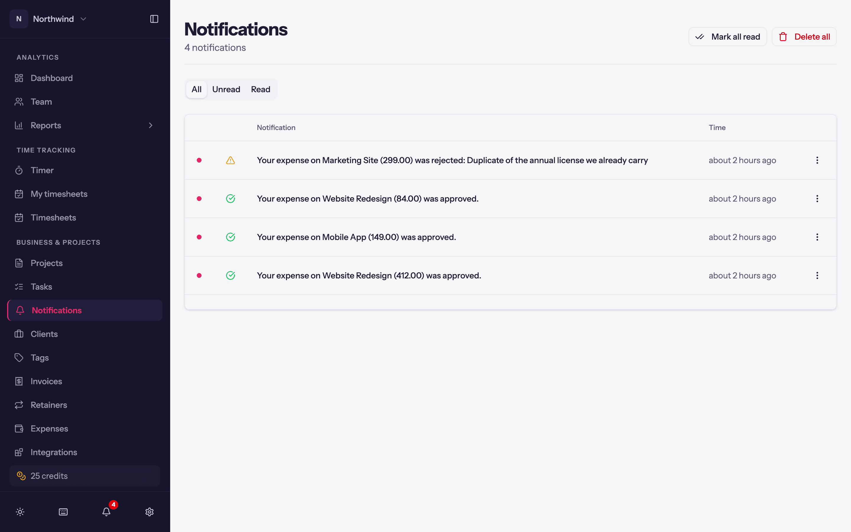 The Notifications page.