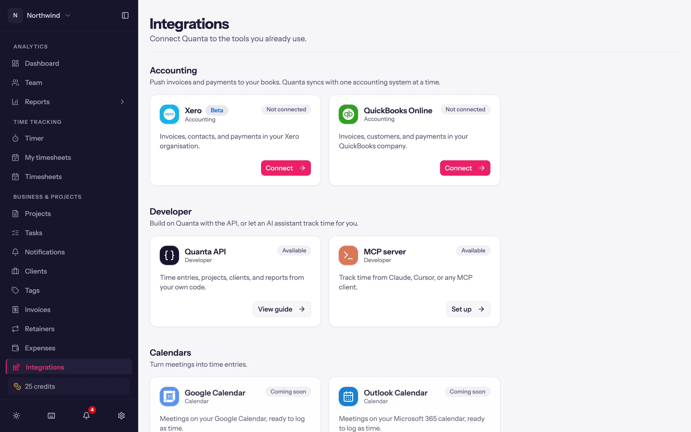 The Integrations page.
