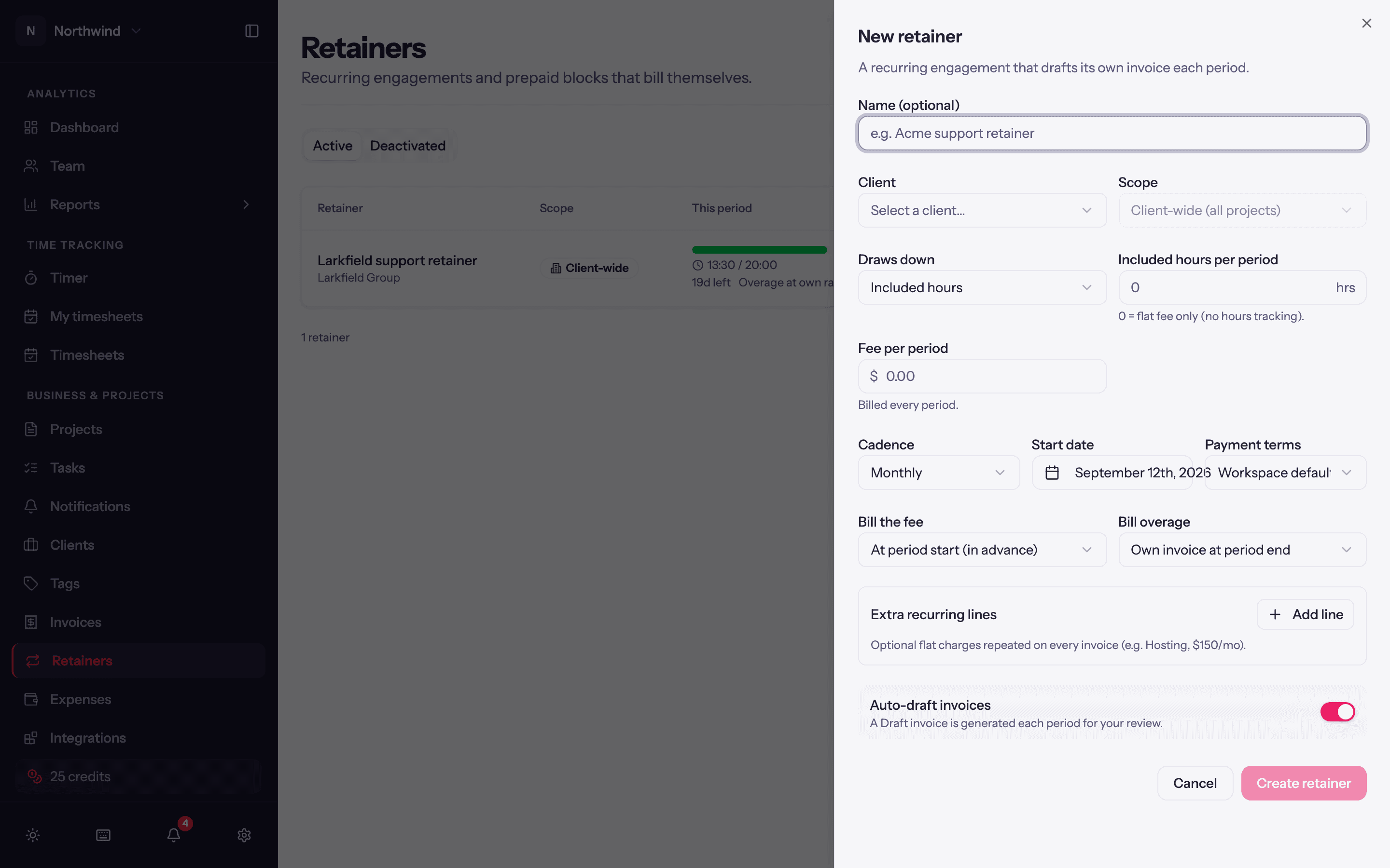 The New retainer form.