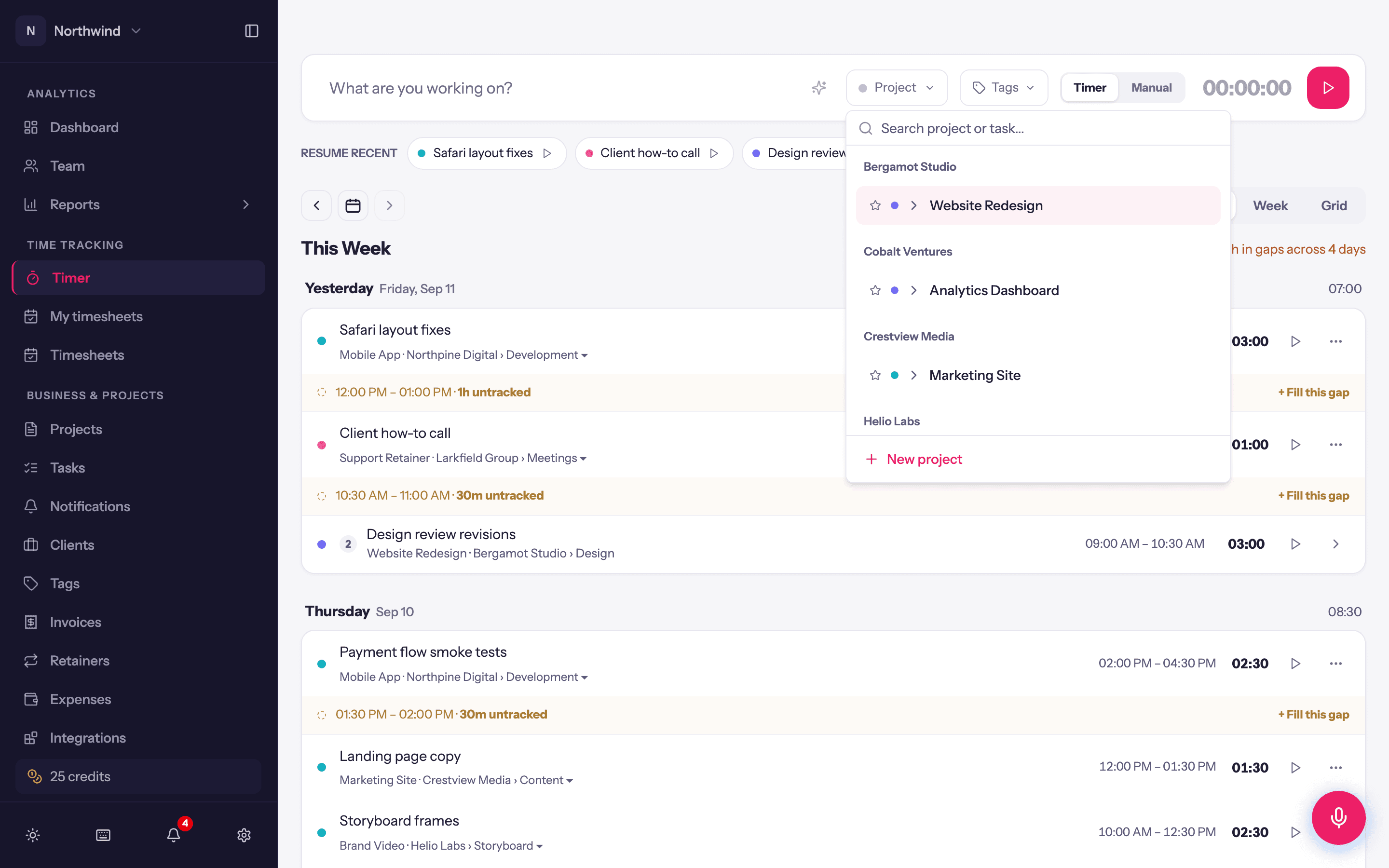 The project picker, opened from the Project button or by typing @ in the description.
