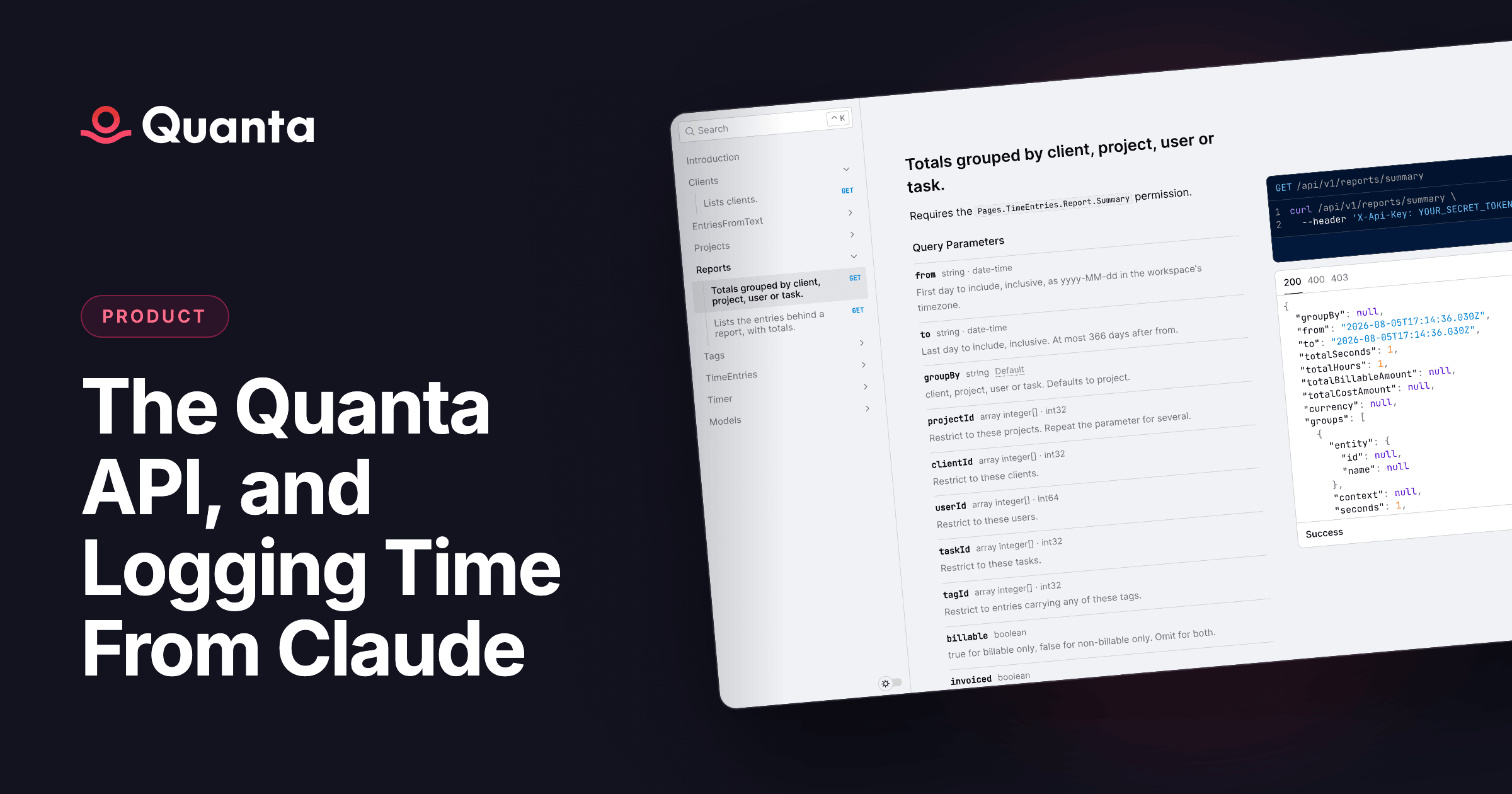 The Quanta API, and Logging Time From Claude