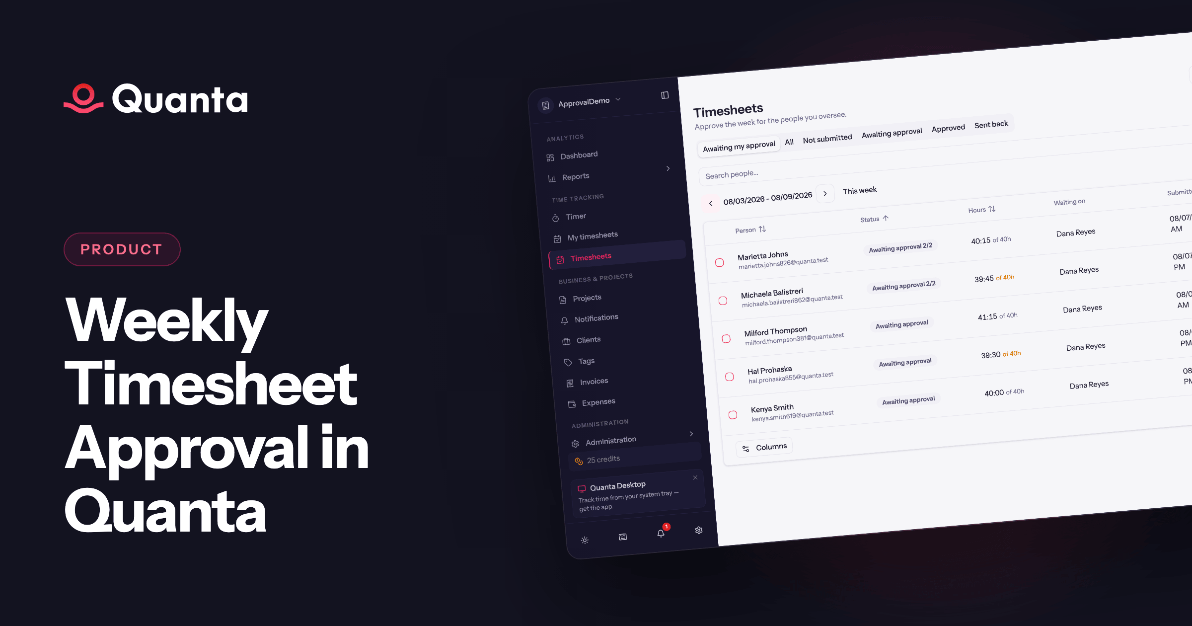 Weekly Timesheet Approval in Quanta