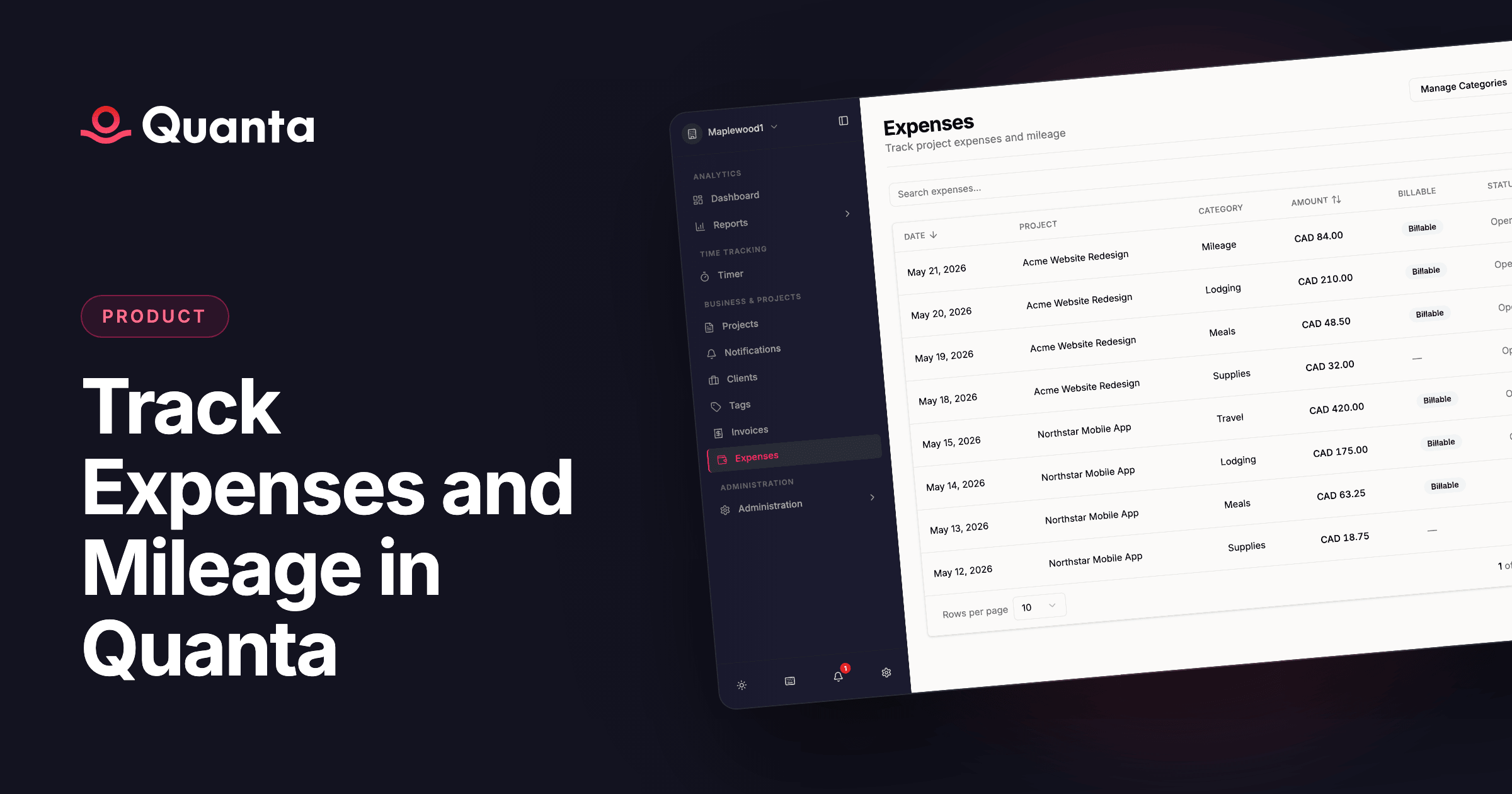 Track Expenses and Mileage in Quanta