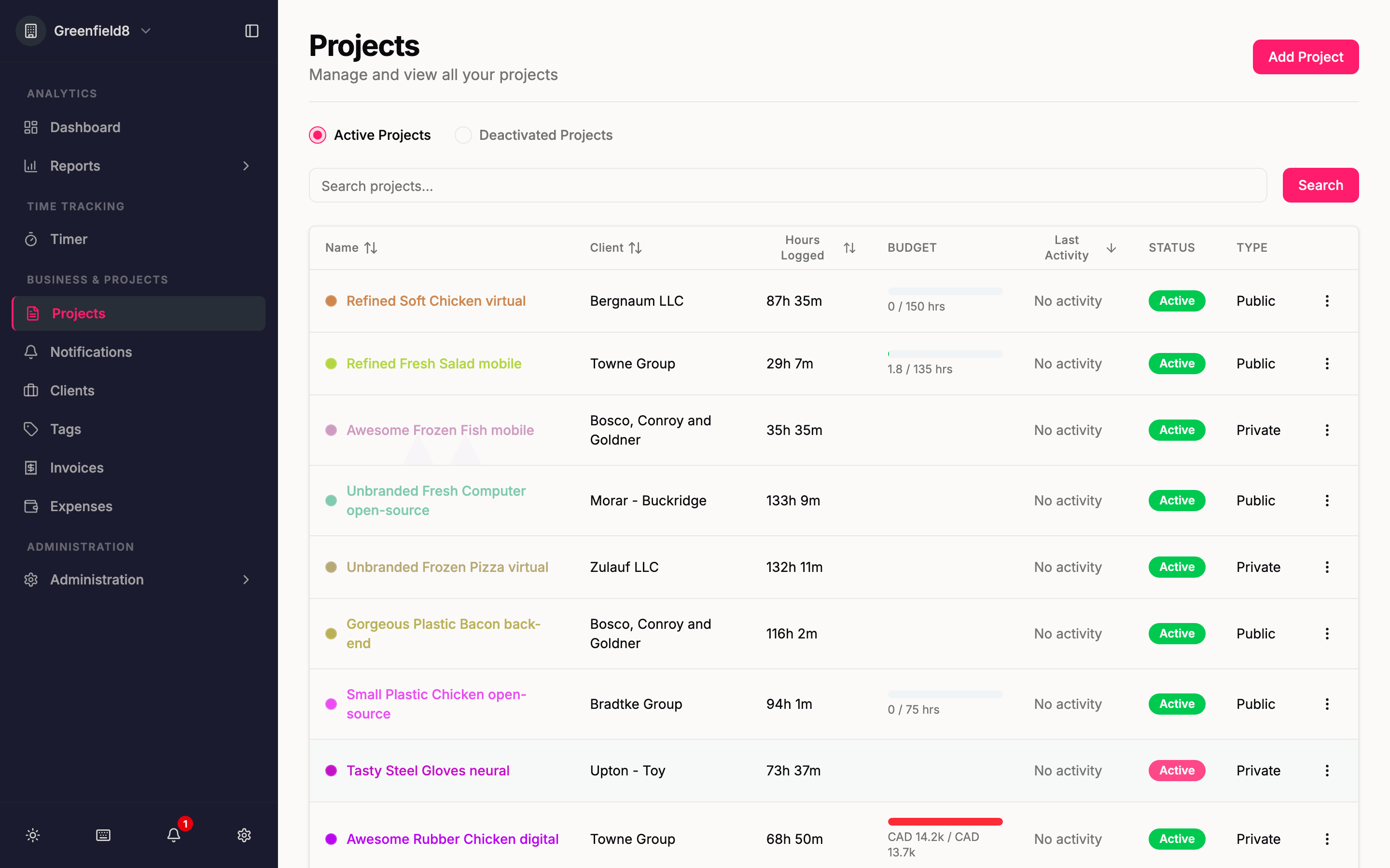 Manage all your projects in one place — with clients, budgets, and status at a glance