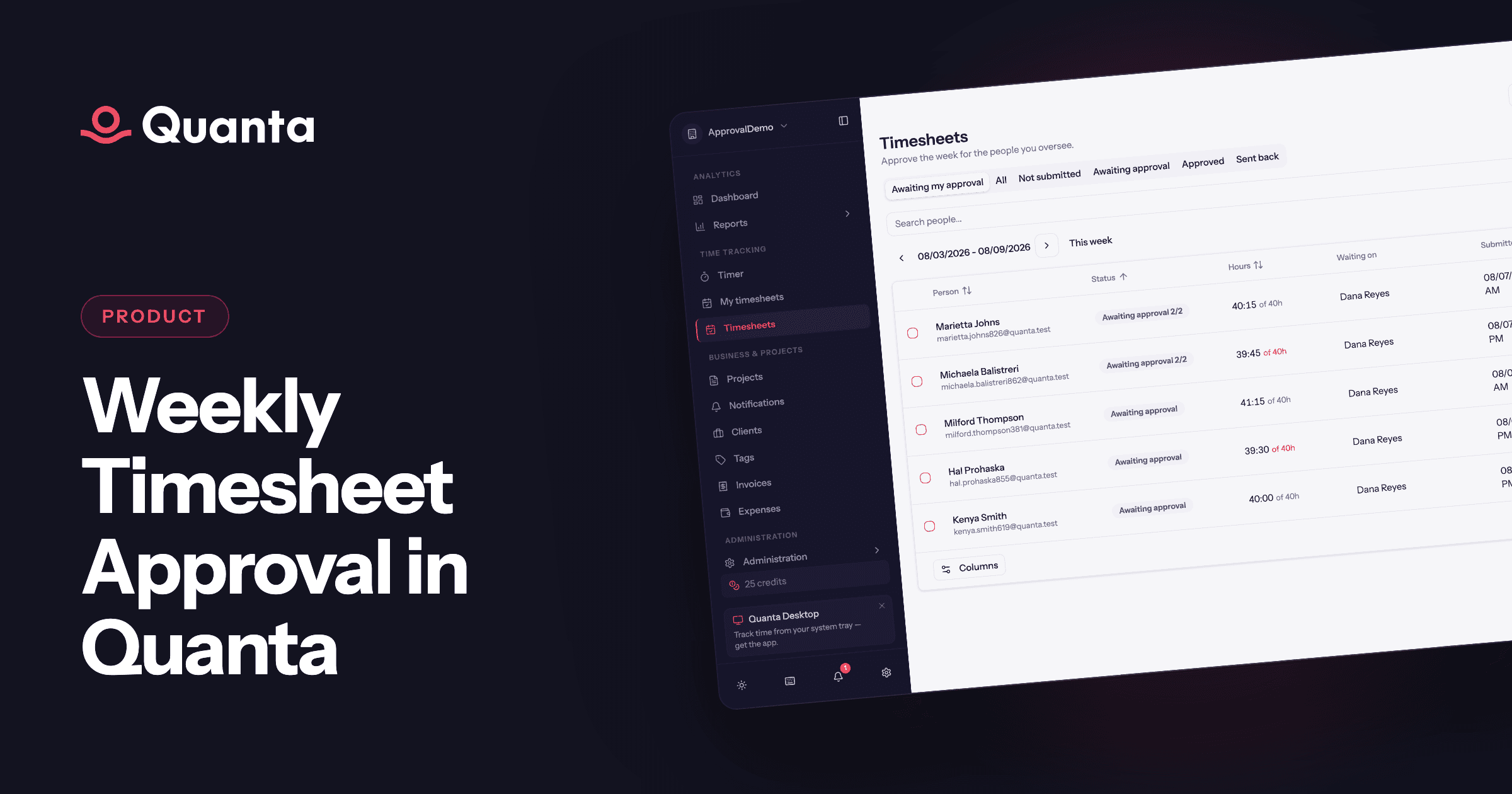 Weekly Timesheet Approval in Quanta