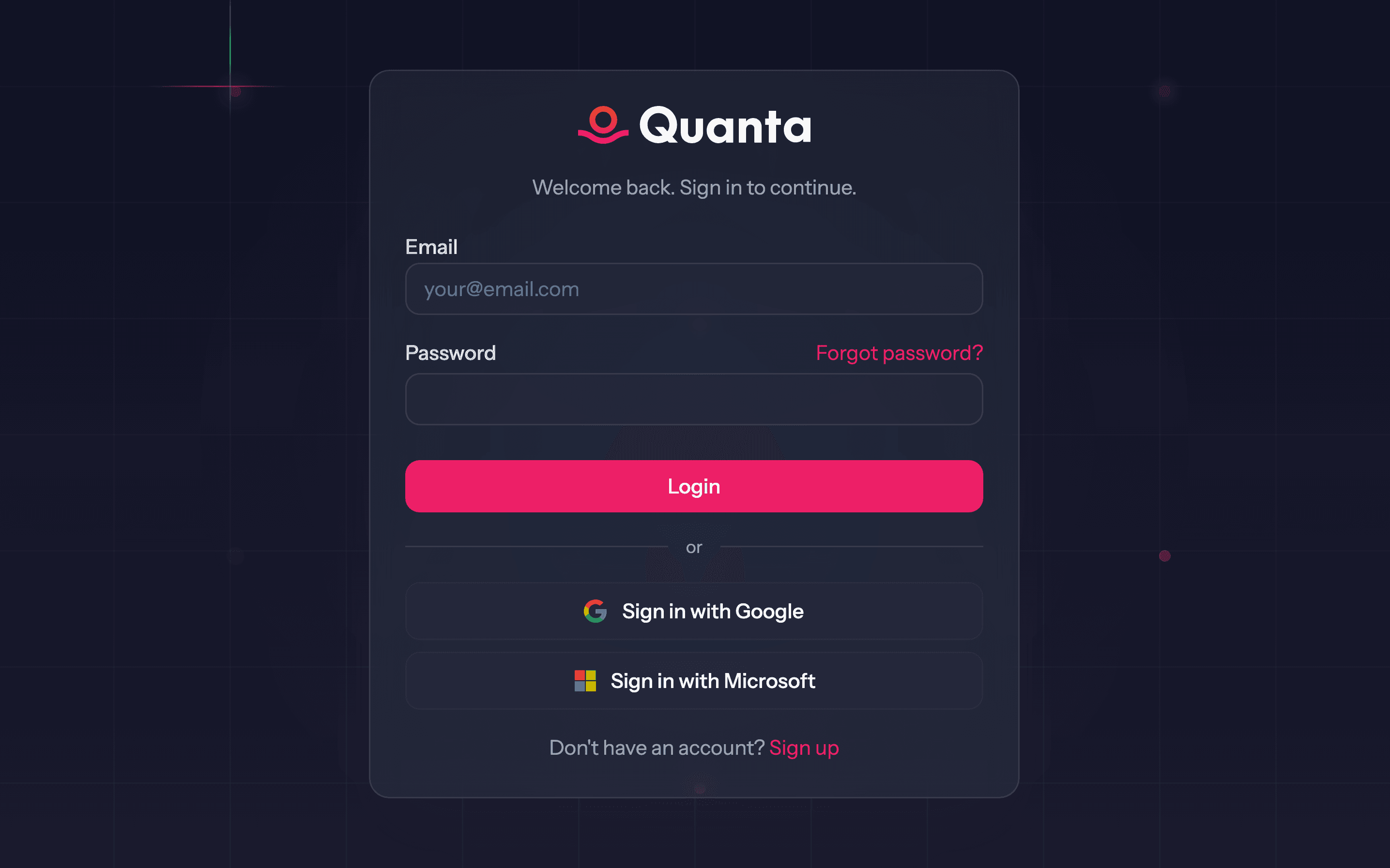 Quanta's Sign-in settings, requiring everyone to sign in with Microsoft