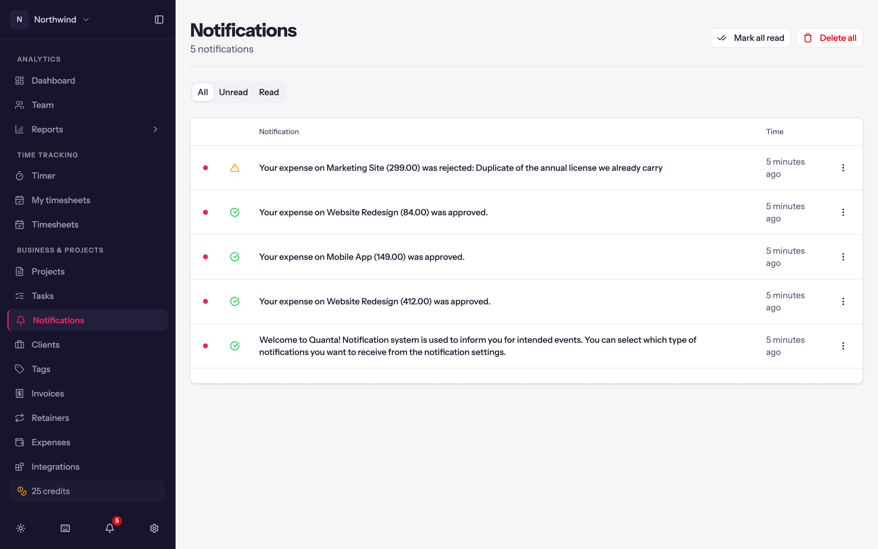 The Notifications page.