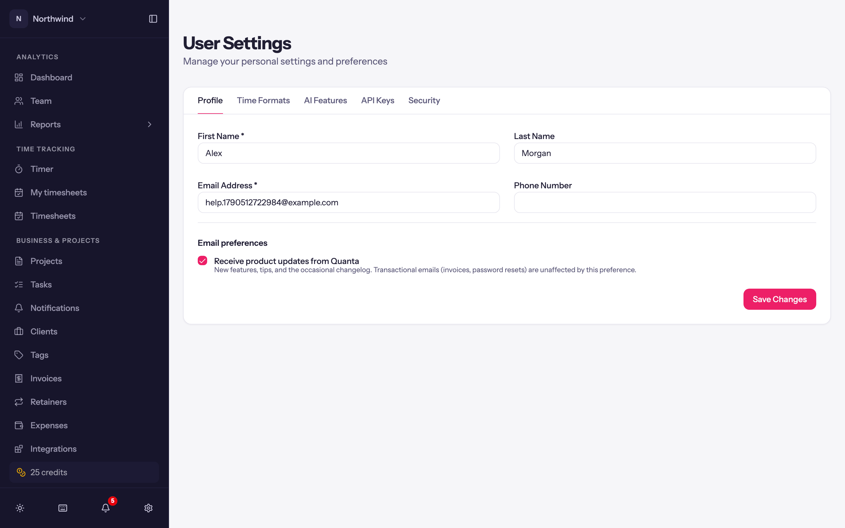 User Settings on the Profile tab.
