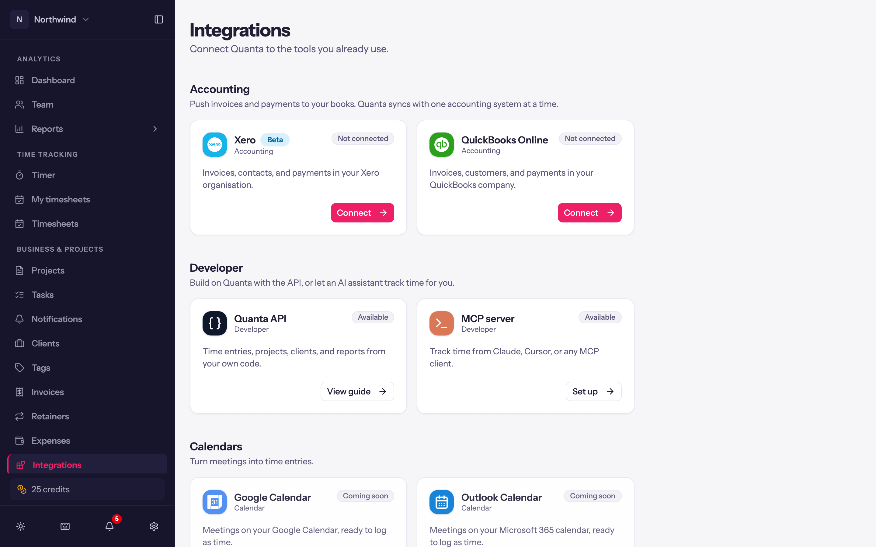 The Integrations page.